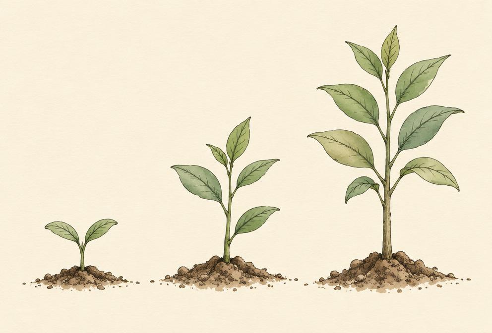 Illustration of three plants growing taller from left to right